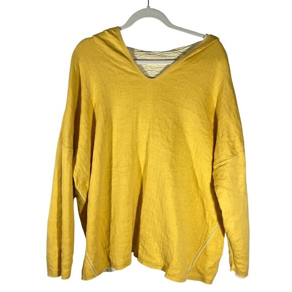 J.Jill Reversible butter Yellow & golden yellow Textured Hooded Sweater V-Neck - Picture 2 of 10